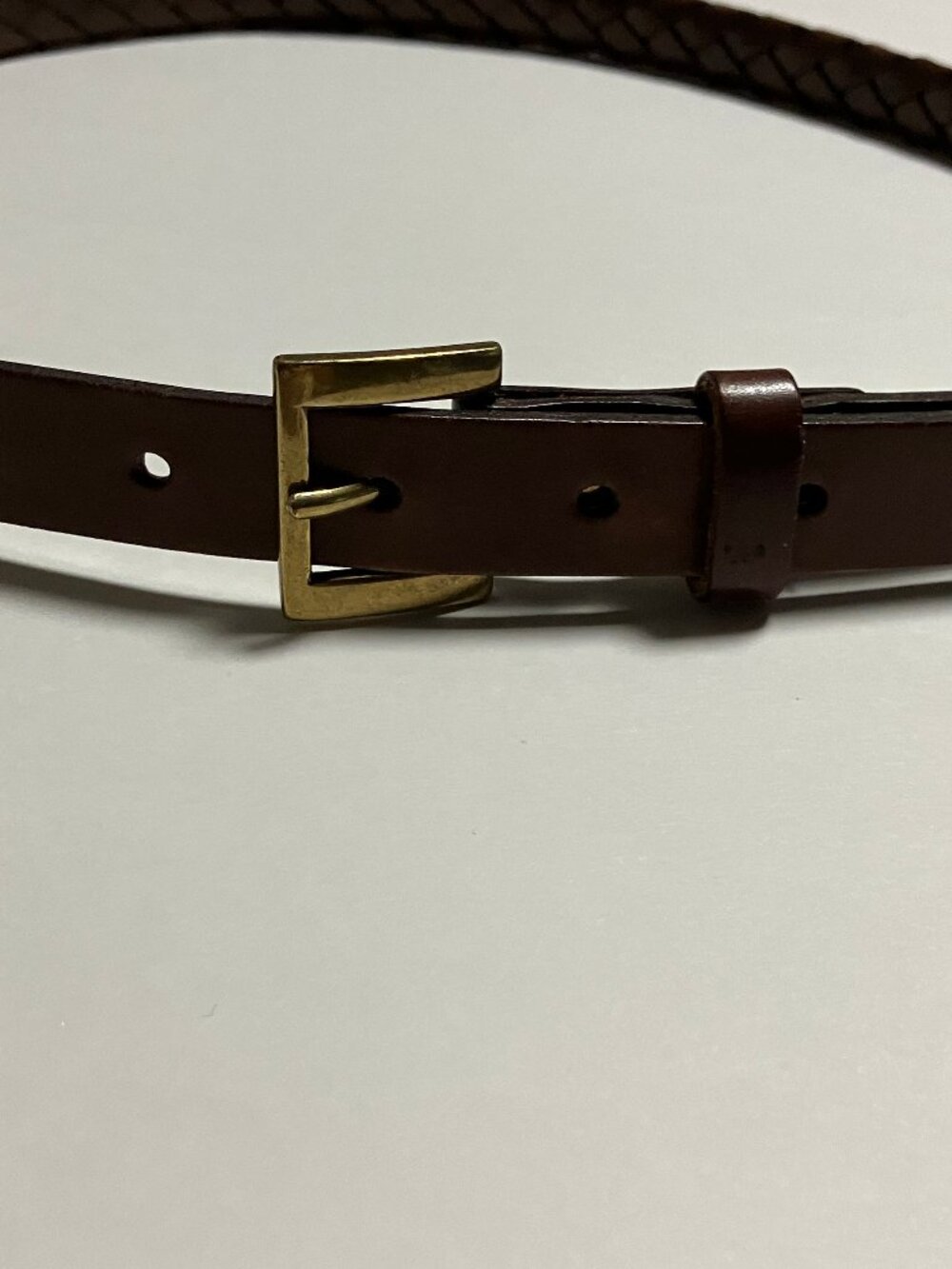Lauren Ralph Lauren Brown Braided Leather Skinny Belt Brass Buckle Size Medium - Picture 7 of 7